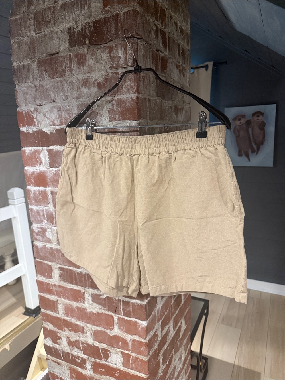 Women's Elastic Waist Linen-Blend Shorts - Beige